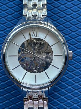 Fossil Silver Skeleton Dial Stainless Steel Bracelet Watch